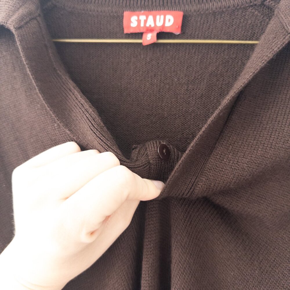 Staud Crown Polo Maxi Dress Wool Blend $275 with Stretch in Brown, Size Small - Picture 9 of 11